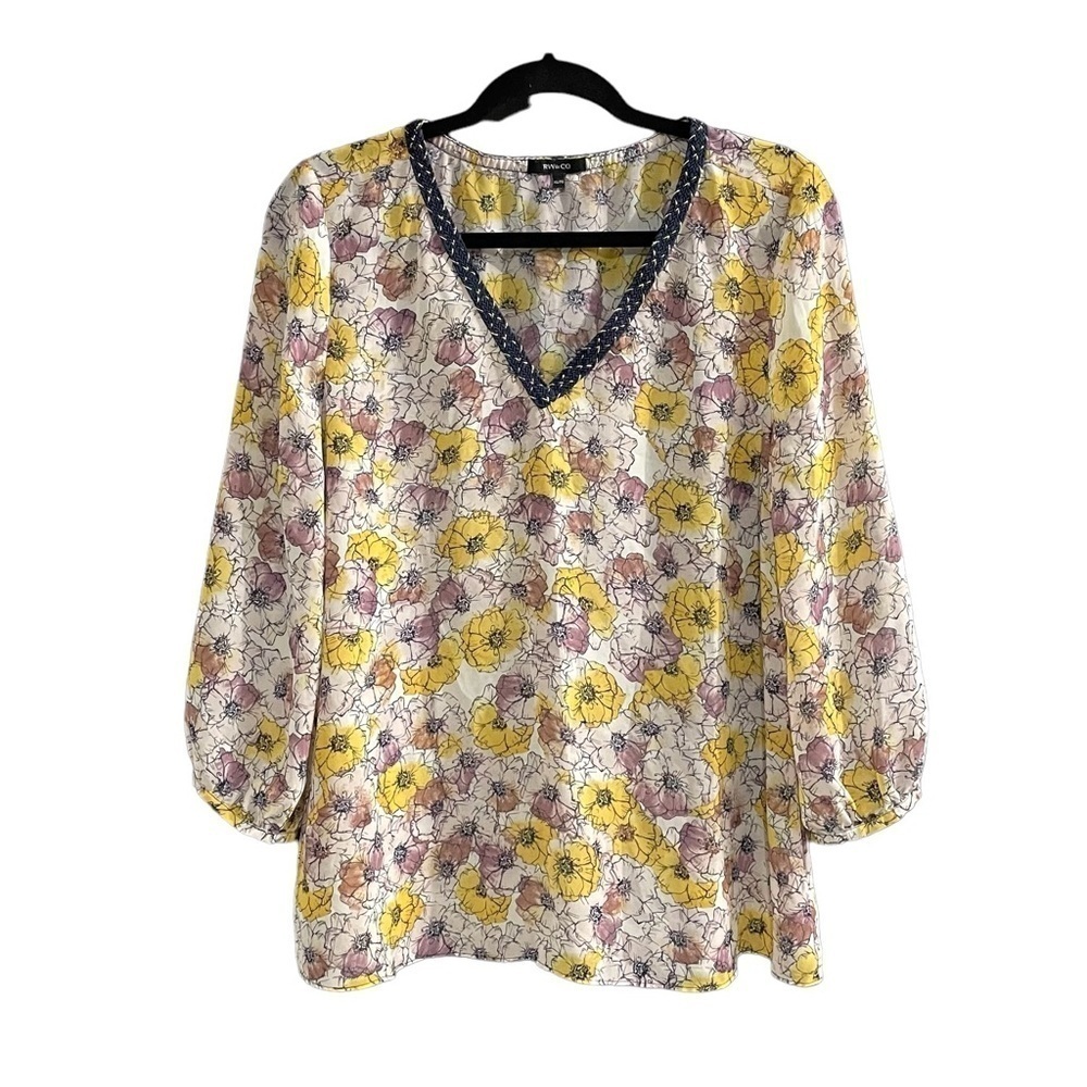RW&CO Popover V-Neck Floral Print Blouse
White Purple Yellow Blue XL
